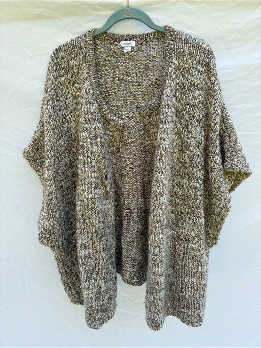 Pure Jill Open-Front Marled Knit Cardigan in Taupe Mix